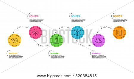 Return Package, Lighthouse And Buildings Signs. Infographics Timeline. Open Box, Delivery Box And Se