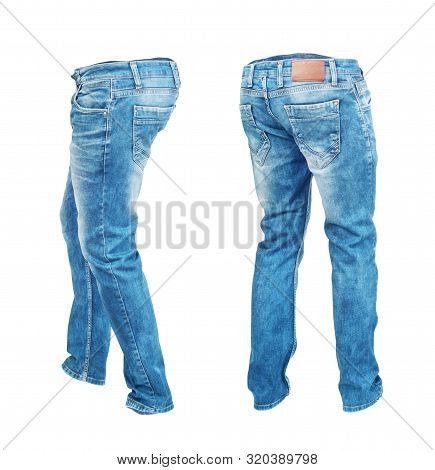 Blank Jeans Pants Leftside And Rightside Isolated On A White Background