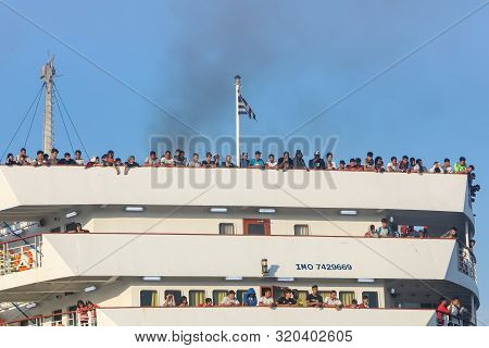 Refugees And Migrants Disembark To The Port Of Thessaloniki After Being Transfered From The Refugee
