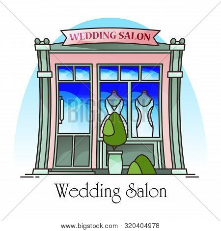 Wedding Salon Building Or Marriage Ceremony Structure. Bride Or Wife, Husband, Couple Place. Facade 