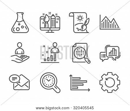 Set Of Education Icons, Such As New Mail, Graph Chart, Stats, Recruitment, Chemistry Lab, Analytics 