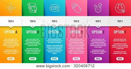 Stars, Sms And Settings Blueprint Line Icons Set. Infographic Timeline. Usb Stick, Time Management A