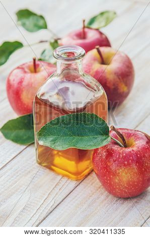 Apple Cider Vinegar In A Bottle. Selective Focus.