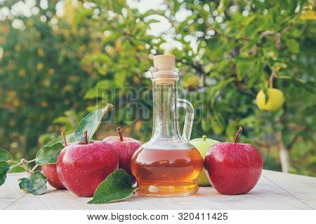 Apple Cider Vinegar In A Bottle. Selective Focus.