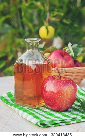 Apple Cider Vinegar In A Bottle. Selective Focus.