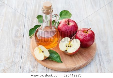 Apple Cider Vinegar In A Bottle. Selective Focus.