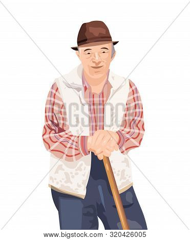 Old Man Vector Isolated On White. Farmer Smilling Cartoon Characters