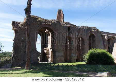 Italy, Rome - April 17 2017: The View Of Ancient Roman Ruins Domus Severiana At The Palatine Hill On
