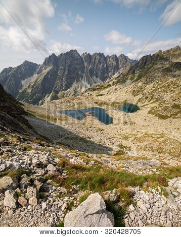 Mountain Landscape With Tarns. Zabie Plesa In High Tatras Mountains, Slovakia