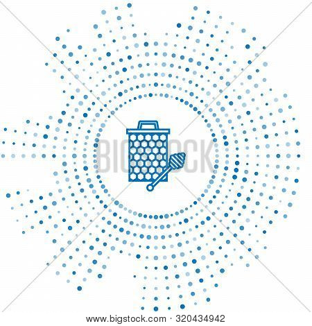 Blue Line Honeycomb With Honey Dipper Stickicon Isolated On White Background. Honey Ladle. Honey Cel
