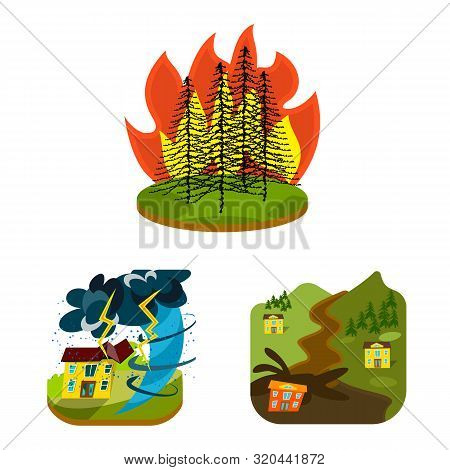 Vector Illustration Of Cataclysm And Disaster Logo. Collection Of Cataclysm And Apocalypse Vector Ic
