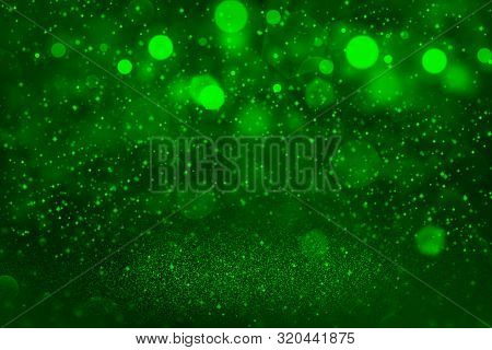 Green Pretty Brilliant Abstract Background Glitter Lights With Sparks Fly Defocused Bokeh - Holiday 