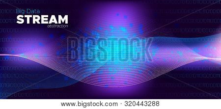 Big Data Stream. Light Technology Abstract. Shiny Pink Particle Background. Matrix Digits. Data Soft