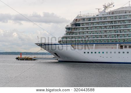 Tallinn / Estonia - September 4, 2019: Cruise Ship Mv Viking Sky Of The Viking Ocean Cruises Fleet D
