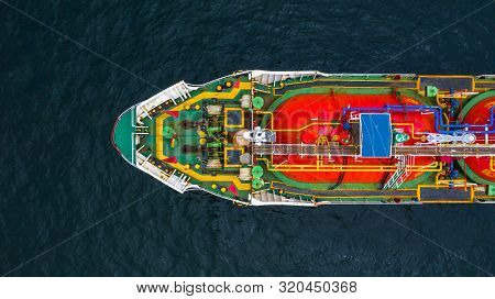 Red Tanker Ship Loading And Unloading Oil And Gas At Industrial Port, Business Import Export Petroch
