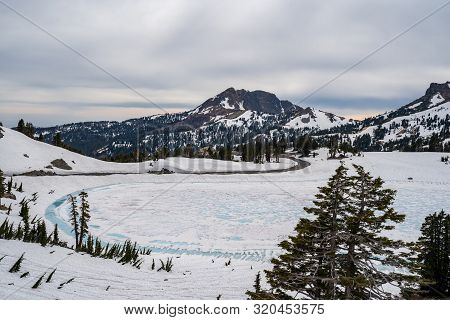 Emerald Lake In Lassen National Park On A Summer Day, With Snow