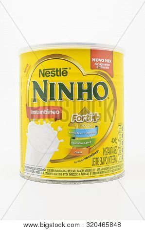 Brazil - August 23, 2019: Instant Whole Milk Powder. Brazilian Packing Of Leite Ninho By Nestle. Ill