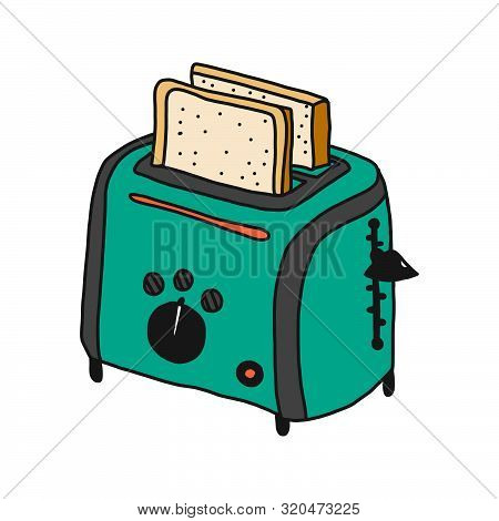 Toaster With Toast Isolated On Hand Draw Style Vector Illustration