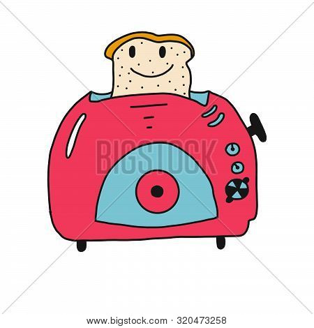 Toaster With Toast Isolated On Hand Draw Style Vector Illustration