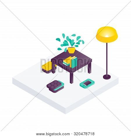 Sitting Room Isometric Interior Design Composition With Cumbersome Objects Lounge Furniture, Floorla