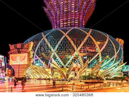 Macau, China - January 24, 2016. Grand Lisboa 5-star Hotel In Macau Which Is The Gambling Capital Of
