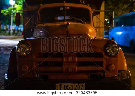 Santiago De Cuba, Cuba - 2019. Vintage Classic Old American Car In Santiago De Cuba, Havana, Cienfue