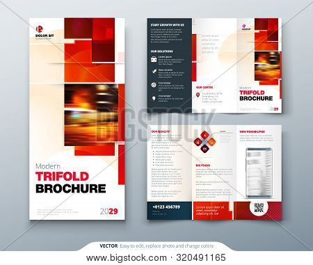 Tri Fold Brochure Design With Square Shapes, Corporate Business Template For Tri Fold Flyer. Creativ