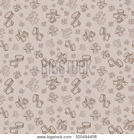 Geometric Seamless Repeat Pattern. Vector Illustration Of Stylized Sheep Ankle Bones In Tan, Taupe A