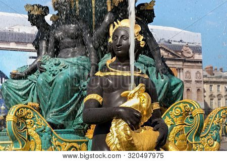 Paris, France - June 23, 2017: Details Of The Fontaines De La Concorde. Is The Monumental Fountains 