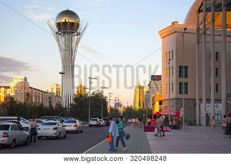 Astana, Kazakhstan - July 25, 2017: View Of The Famous Baiterek Tower In Center Of Astana. The Tower