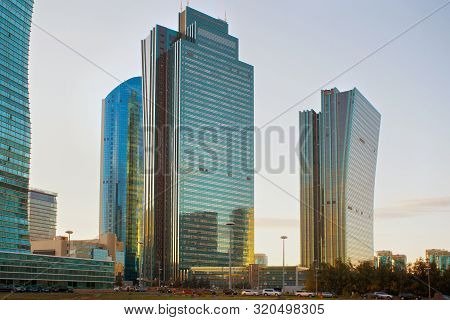 Astana, Kazakhstan - July 25, 2017: View Of The Modern High-rise Buildings The Center Of Astana City