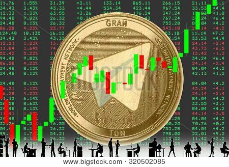 Gold Coin Cryptocurrency Gram, Ton, Round On Phono-erased Numbers And An Upward Graph. Silhouettes O
