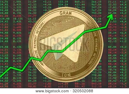 Gold Coin Cryptocurrency Gram, Ton, Round On Phono-erased Numbers And An Upward Graph.