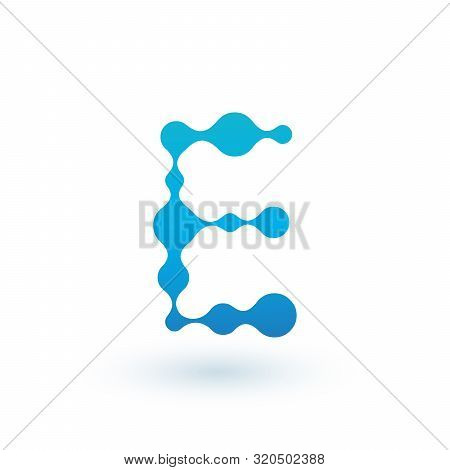 Water Molecular Initial Letter E Logo Design, Fluid Liquid Design Element With Dots And Shadow. Stoc