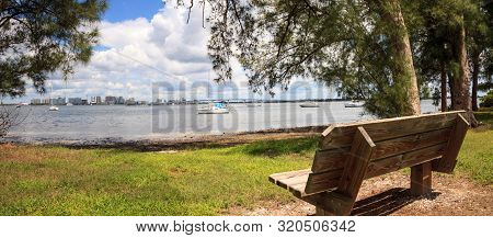 Bench View Of Boats At The Ken Thompson Park In Sarasota
