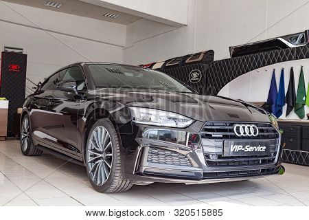 Novosibirsk, Russia - 08.01.2018: Front View Of The 2019 Audi A5 Sportback  Prepared For Sale And Ex