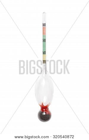 Analogue Gauge Alcohol Meter Hydrometer Isolated On White.