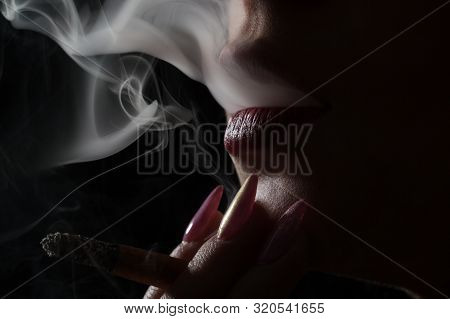 Beautiful Manicure. Cigarette Lips. Sexy Smoking. Smoking Cigarette. Lips. Sexy Woman. Smoke Swirl. 
