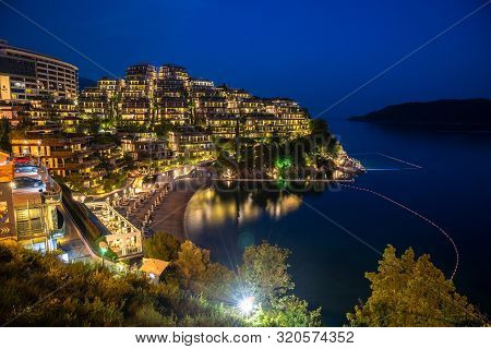 Budva, Montenegro - June 11.2019. Dukley Hotel And Resort In The Night