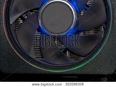 Cooler Of Processor With Neon Light. Led Light, Cpu Cooler. Computer Circuit Board And Cpu Cooling F
