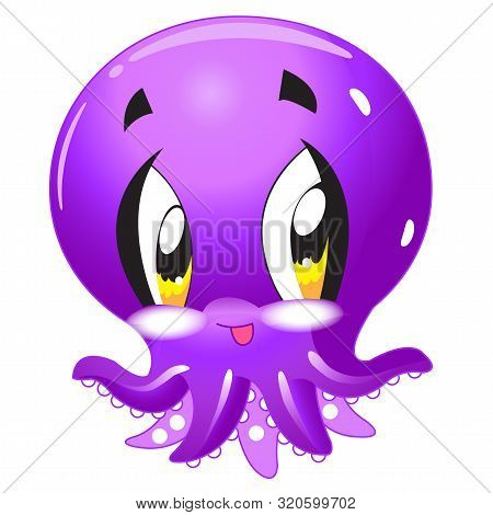 Cute Octopus Cartoon Vector Illustration Under Sea Animal. Marine Animal Minimalistic On White Backg