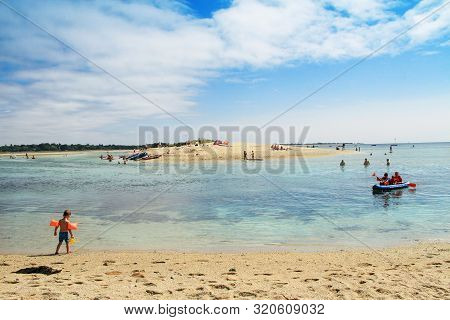 Benodet, France - August, 19, 2018: Little Boy At Letty Beach And La Mer Blanche « White Sea » - Pre