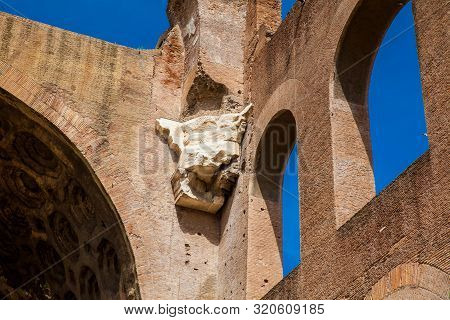 Detail Of The Walls Of The Basilica Of Maxentius And Constantine In The Roman Forum In Rome