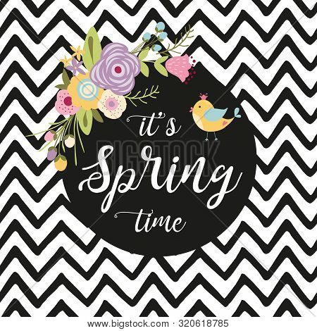Vintage Hand Drawn Frame With Cute Rustic Spring Flowers And Hand Written Text Spring Time