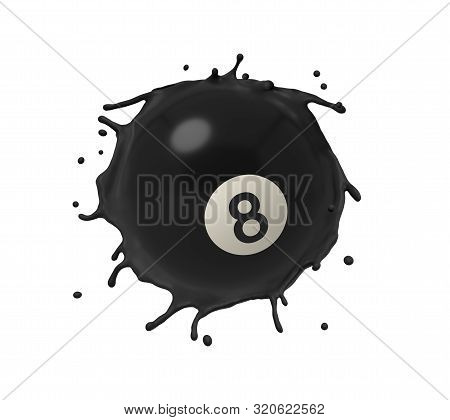 3d Rendering Of Black Pool And Billiard Ball Splashing Isolated On White Background