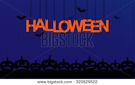 Funny Silhouettes Of Pumpkins On A Blue Background For All Saints Halloween.