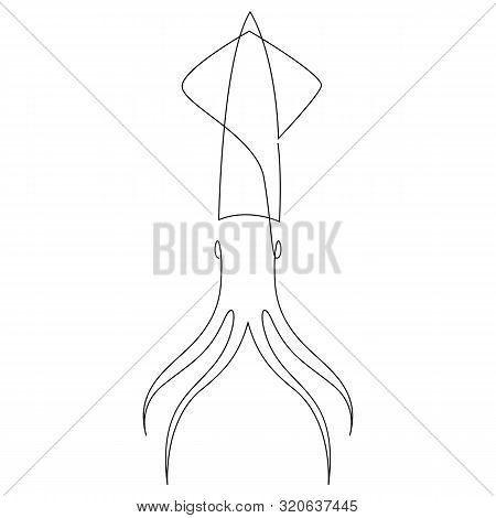 One Continuous Line Drawing Of Squid For Seafood Logo Identity. Sea Cuttlefish Mascot Concept. Moder