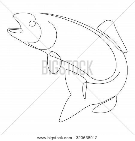 One Single Line Drawing Of Big Salmon Or Trout For Logo Identity. Large Lake Fish Mascot Concept For