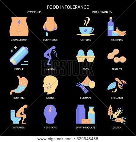 Food Intolerance Icon Set In Flat Style