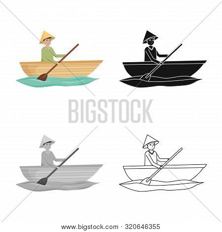 Vector Design Of Boat And Vietnamese Icon. Set Of Boat And Hat Stock Symbol For Web.